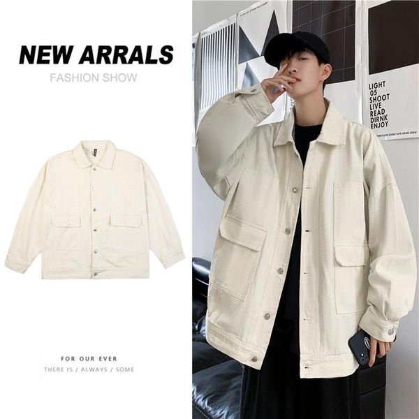 

men's jackets autumn cotton denim jacket fashion retro casual pocket mens streetwear loose hip-hop bomber men m-2xl, Black;brown