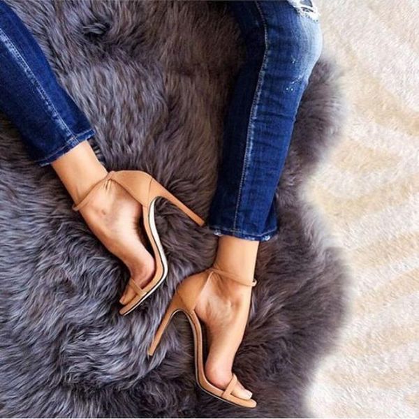 

genuine leather ankle strap heels women sandals summer shoes open toe chunky 9cm/12cm high ladies party dress, Black