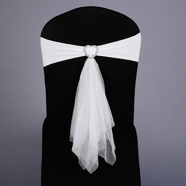 

50pcs/lot wine red/white/blue stretch lycra chair band heart buckle with muslin sashes for wedding party banquet decoration