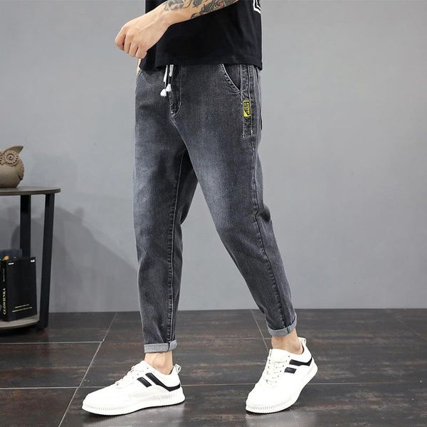

men's jeans summer 2021 teenager street casual denim loose thin korean small feet harem pants men, Blue