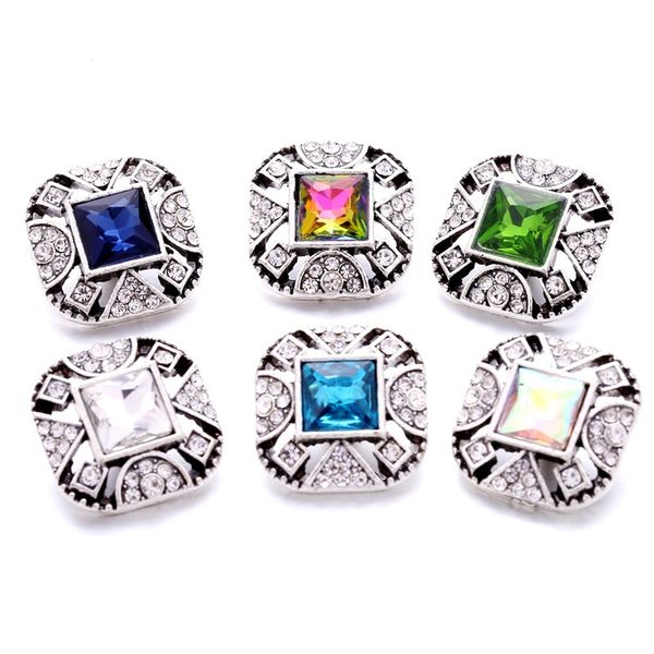 

wholesale trendy crystal rhinestone square snap buttons clasp 18mm metal decorative zircon button charms for diy snaps jewelry findings fact