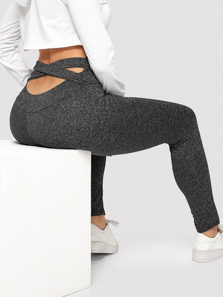 

crisscross heathered knit leggings e9pd#, Black