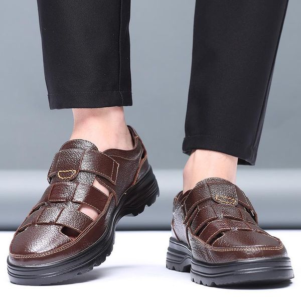 

sandals mens black summer beach breathable outdoor pu leather casual shoe flat closed toe big size 38-48 leisure sandal for men