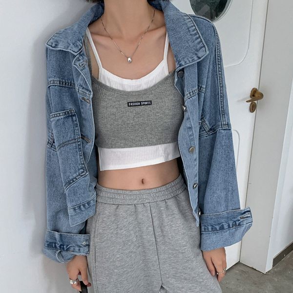 

women's tanks & camis 2021 summer new u-neck color contrast women tank suspender vest simple letter highfashion fake two piec, White