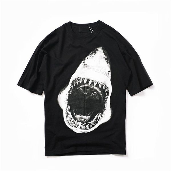 

famous men's designer tee personality loose round neck great shark print summer black and white s-xl size, White;black