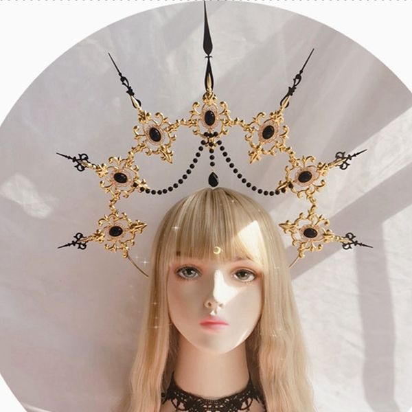 

baroque spike halo crown headpiece headdress, Golden;white