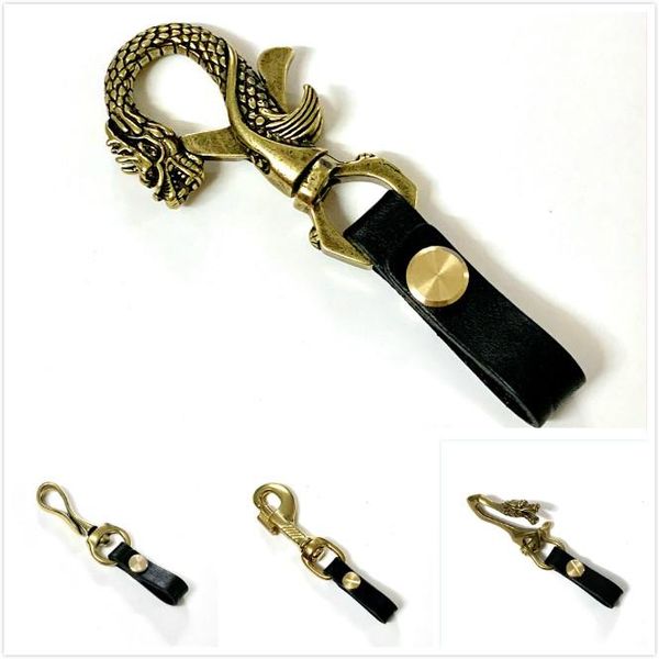 

keychains leather car key ring holder keychain with solid brass hook, Silver