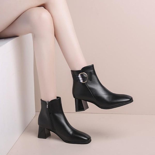 

boots spring autumn high heels women ankle woman short heel shoes plus size, Black