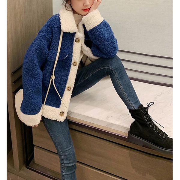 

women's jackets cmaz 2021 autumn winter thick coats for women retro hong kong style all-matching short mori quan mao coat wo, Black;brown