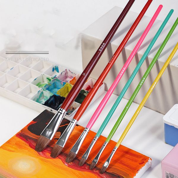 

6 pcs Gouache brush art student oil painting acrylic paint brush student hand-painted round head weasel hair watercolor brush, Default color