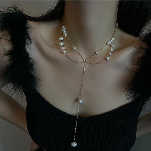

chains south korea freshwater butterfly pearl multilayer design collarbone chain ins luxury temperament pendant necklace, Silver