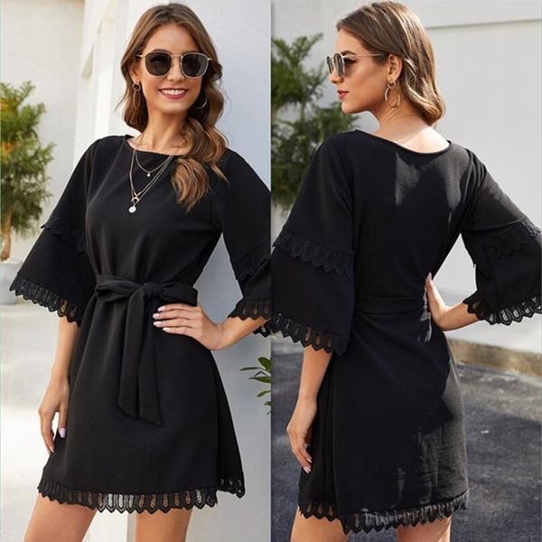 

casual dresses 2021 summer women's dress lace skirt, Black;gray