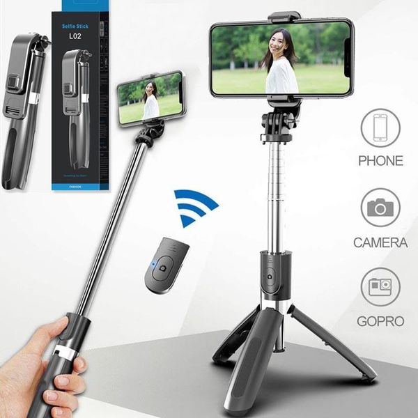 L02 Selfie Stick Telefone Telefone Monopods Tripé Bluetooth Dobrável com Obturador Remoto Sem Fio para Smartphone MQ10