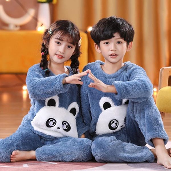 

pajamas 2022 winter children plush warm flannel sleepwear girls loungewear coral fleece kids pijamas homewear autumn pyjama set, Blue;red
