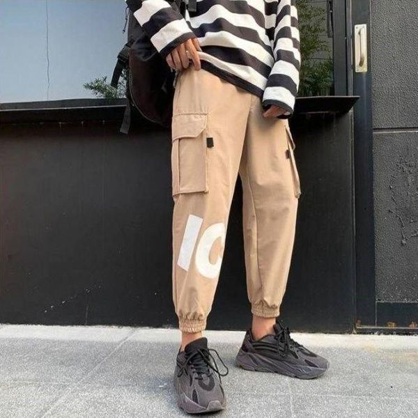 

men's autumn casual pants overalls loose trendy feet hong kong style sports and leisure students nine-point, Black
