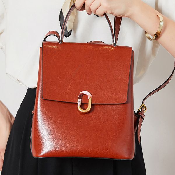 

Style 2021 Versatile Bag Oil Wax Cow Leather Women's Backpack Fashion
