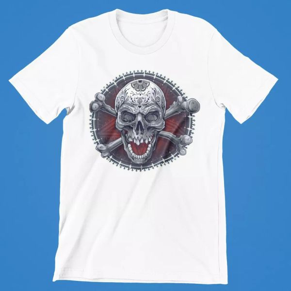

skull t-shirt occult retro movie poster halloween horror gift tee japan china, White;black