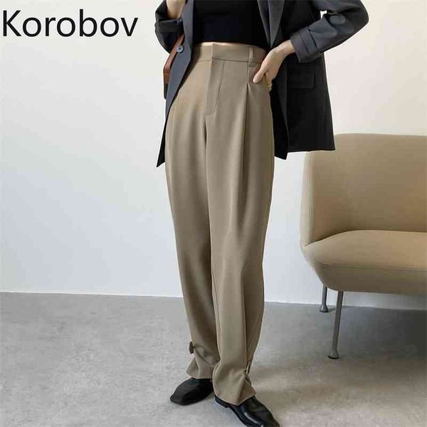 

korobov new apring summer new korean pants high waist slim fashion trousers women loose casual wide leg pants 210430, Black;white