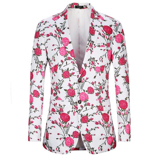 

brand casual men blazer 2021 pattern rose floral printed japan style big size suit jacket slim fit party male costume men's suits & bla, White;black