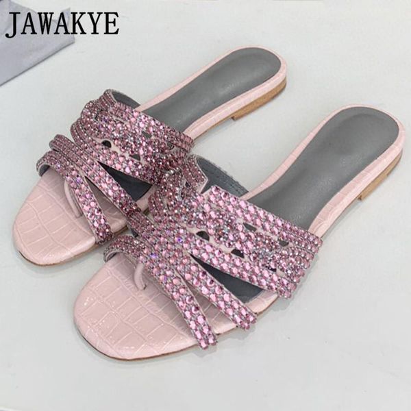 

summer rhinestone thong sandals flat flip flops slippers women bling crystal beach shoes pink cocrodile leather, Black