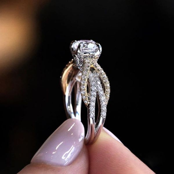 

wedding rings fashion crystal zircon bow for women silver gold color promise ring engagement dropship anillos, Slivery;golden