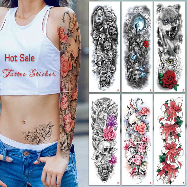 

full arm tattoo sticker large flower men's and women's waterproof