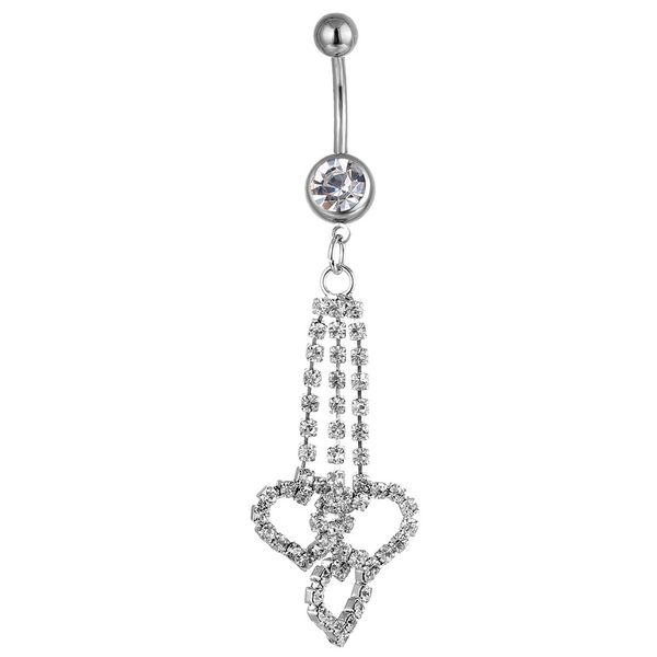 

d0430 heart belly navel button ring clear stone, Silver