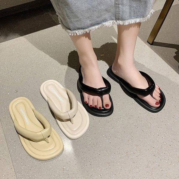 

slippers low casual beach shoes slides slipers women rubber flip flops luxury sabot summer flat 2021 hawaiian fabric round toe f, Black