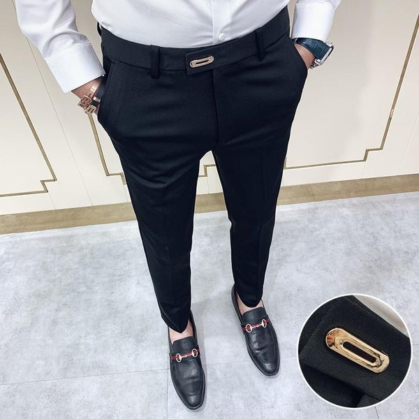 

men's formal pants casual slim fit fashionable nine-point suit office 28-34, Black