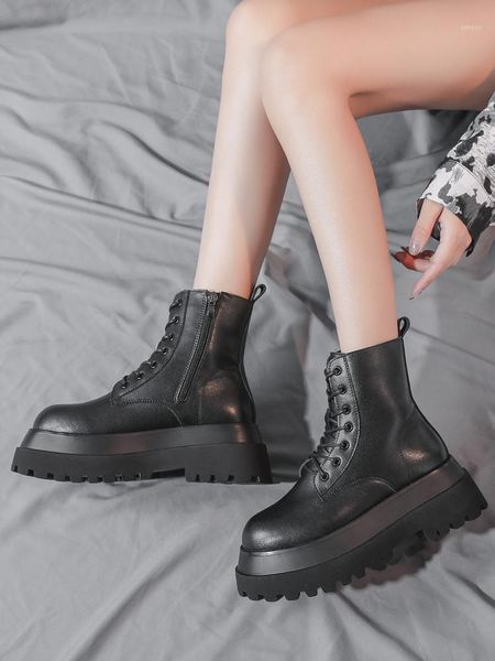 

boots 2021 cotton shoes women's winter leather and velvet tide ins platform ankle1, Black