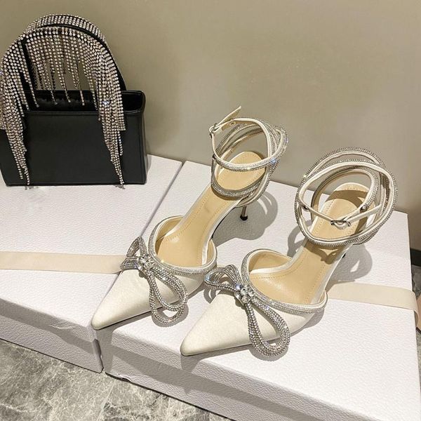 

dress shoes good quality woman high heels 9.5cm party satin bowtie diamond girls pointed designer pumps wedding white, Black