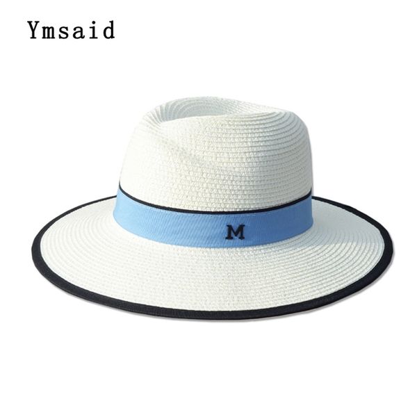 

summer hat man panama straw fedora beach vacation wide brim visor casual sun s for women sombrero 210709, Blue;gray