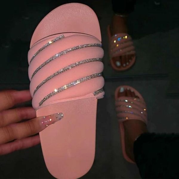 

slippers 2021 fashion crystal shoes women summer rubber flat sandals for peep toe female sandalen flip flop flats tx186, Black