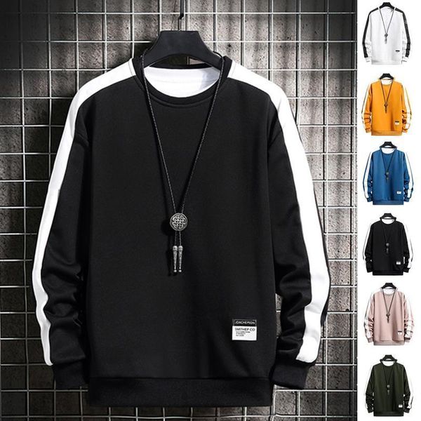 

men's hoodies & sweatshirts 2021 mens harajuku style round neck fashion hoodie men spring autumn sweatshirt patchwork multi-colors male, Black
