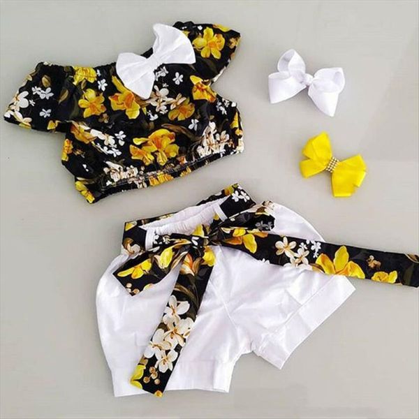 

brand 2pcs newborn baby kid girl summer outfits floarl t shirt solid short pant fashionable casual 1 5t, White