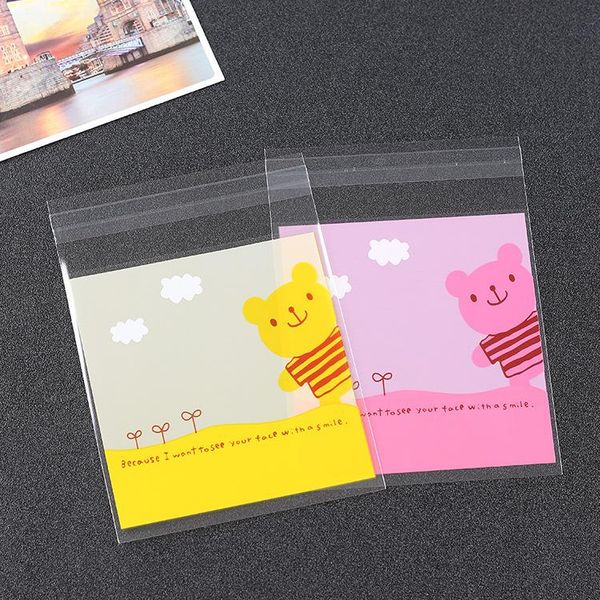 

storage bags 100pcs/lot manufacturers direct cute bear baked goods self-adhesive cookies candy gift handmade soap jewelry