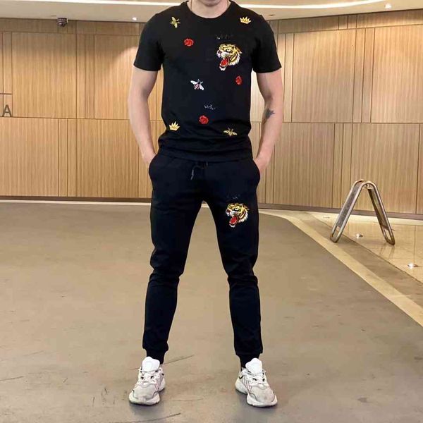 

men's jackets summer brand heavy industry embroidery shirt + casual pants men tracksuit designer fashion 2-piece set 0p96, Black;brown