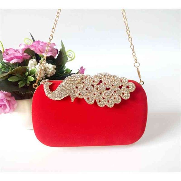 

peacock diamond inlaid dinner bag women's suede dress hand messenger
