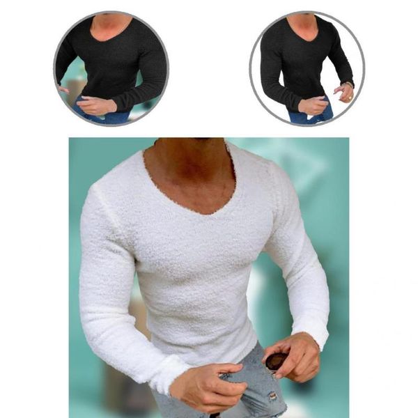 

men's casual shirts sweater solid color streetwear close-fitting crew neck t-shirt men pullover, White;black