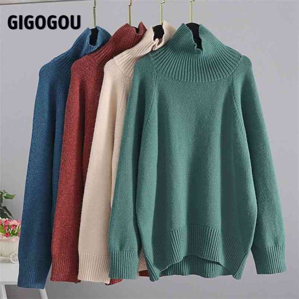

gigogou fall winter women knit turtleneck cashmere sweater oversized loose casual basic pullover jumper long sleeve pull mujer 210805, White;black