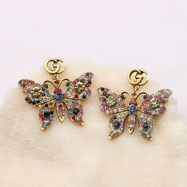 

color diamond butterfly earrings personality net red versatile letter exaggerated earrings accessories black friday, Golden;silver