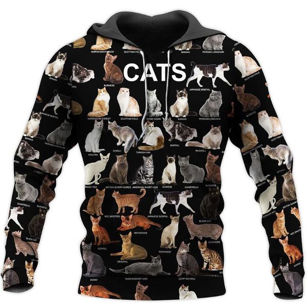 

men's hoodies & sweatshirts fashion lot of cats 3d printed men women hoodie sweatshirt zipper pullover casual streetwear jacket, Black