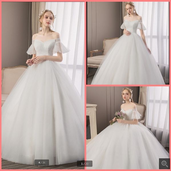 

attractive-wholesale white lace ball gown country wedding dresses off the shoulder v neck princess puffy bridal gowns floor length vintage c
