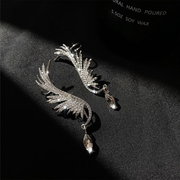 

925 silver needle luxury angel's wing earbone clip advanced temperament full of diamond earrings