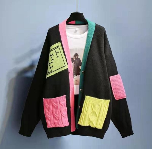 

women long sleeve sweater woman v-neck knit cradigan coats geometric lady t shirt sweaters jacket, White;black