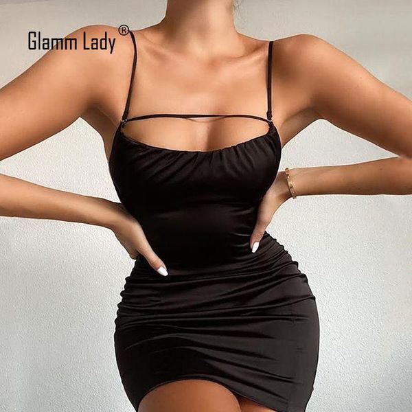 

casual dresses glamm lady bodycon party women strapless satin mini dress blue spaghetti strap summer female backless vestido, Black;gray