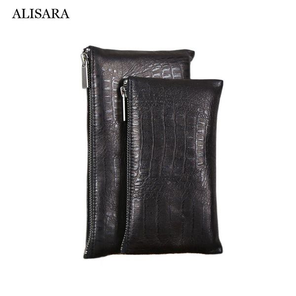 

alisara clutch bag men genuine leather end women casual cell phone purses 100% sheepskin simple zipper long card wallets, Red;black