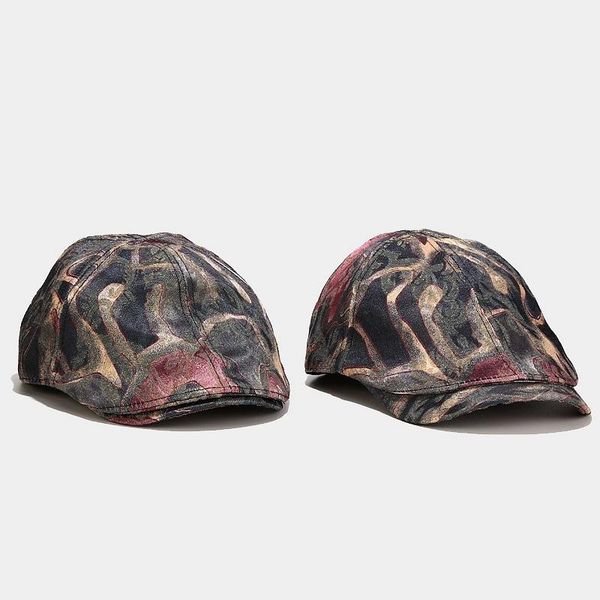 

berets british style retro graffiti hat men's and women's street trend cap autumn outdoor beret, Blue;gray