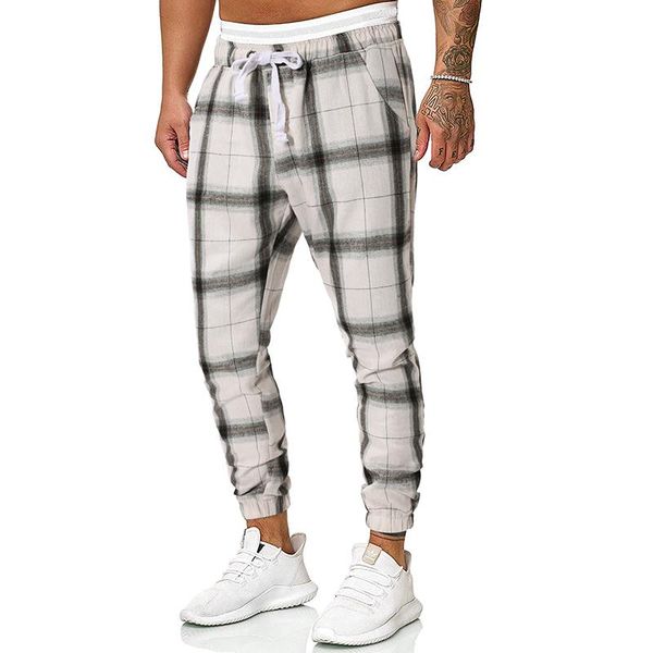 

men's pants mjartoria drop mens white plaid drawstring running fitness comfortable leggings exercising casual skinny, Black