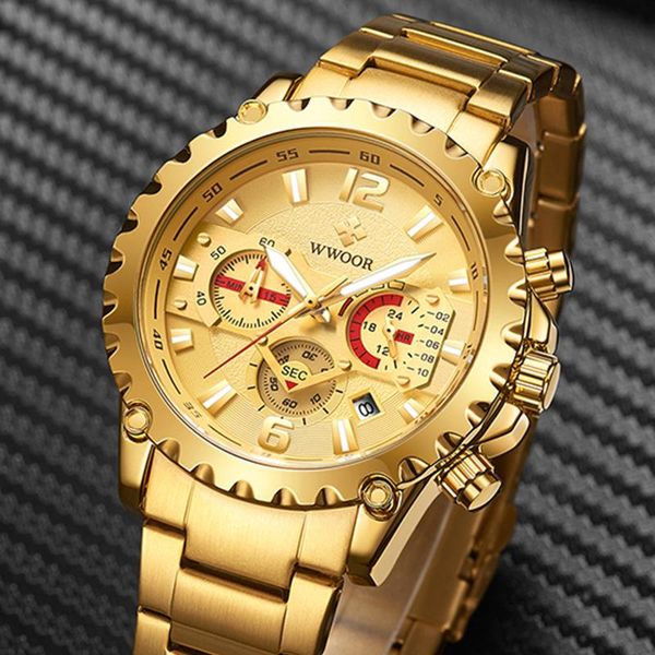 

wristwatches 2021 fashion sports mens watches luxury military quartz gold steel waterproof chronograph wristwatch, Slivery;brown